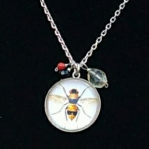 Rare! Sterling Silver Hotcakes Design Citrine Coral Domed Bee Pendant Necklace